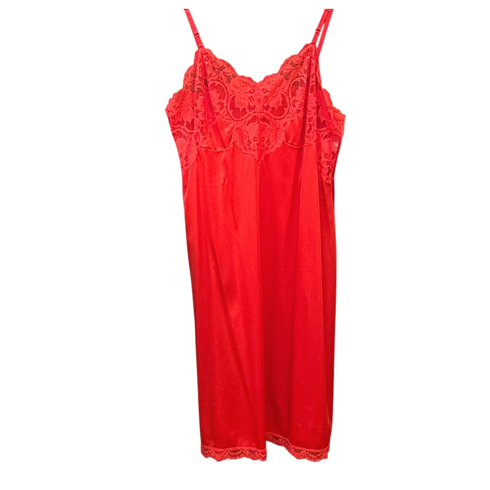 Vintage JCPenney Full Slip Red Lace Trim Lingerie Pinup Retro Glamour 38/16